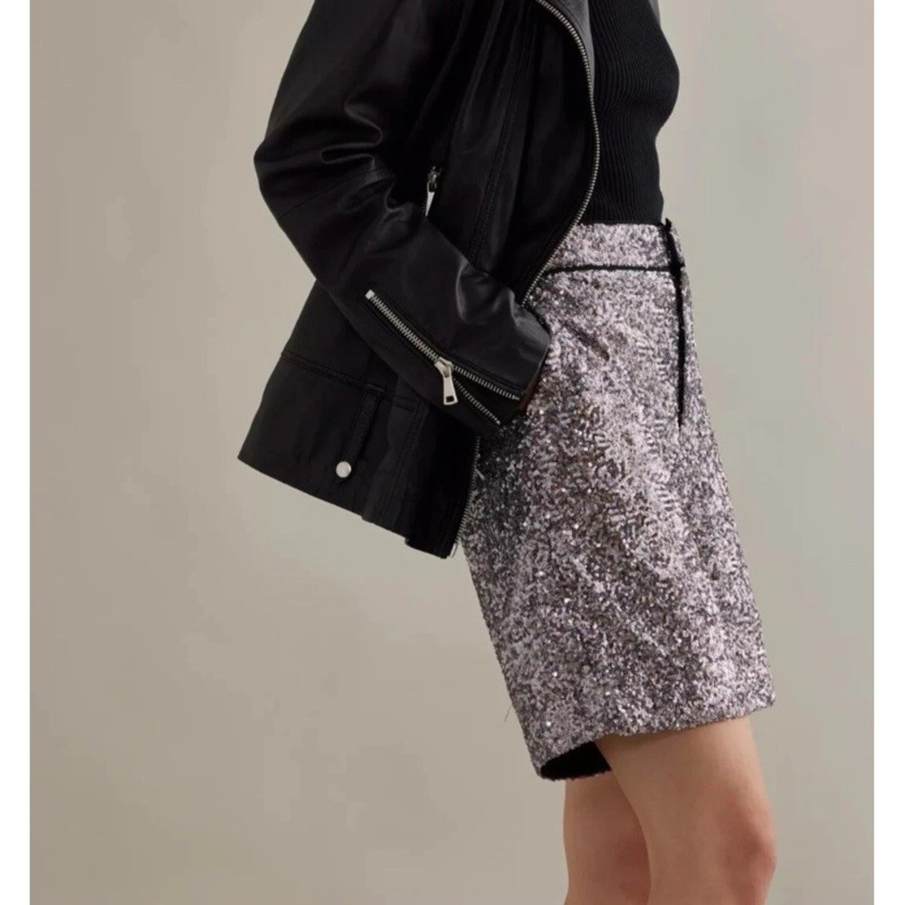 NWT Maeve Sequin Longline Shorts - Sz L Silver $128